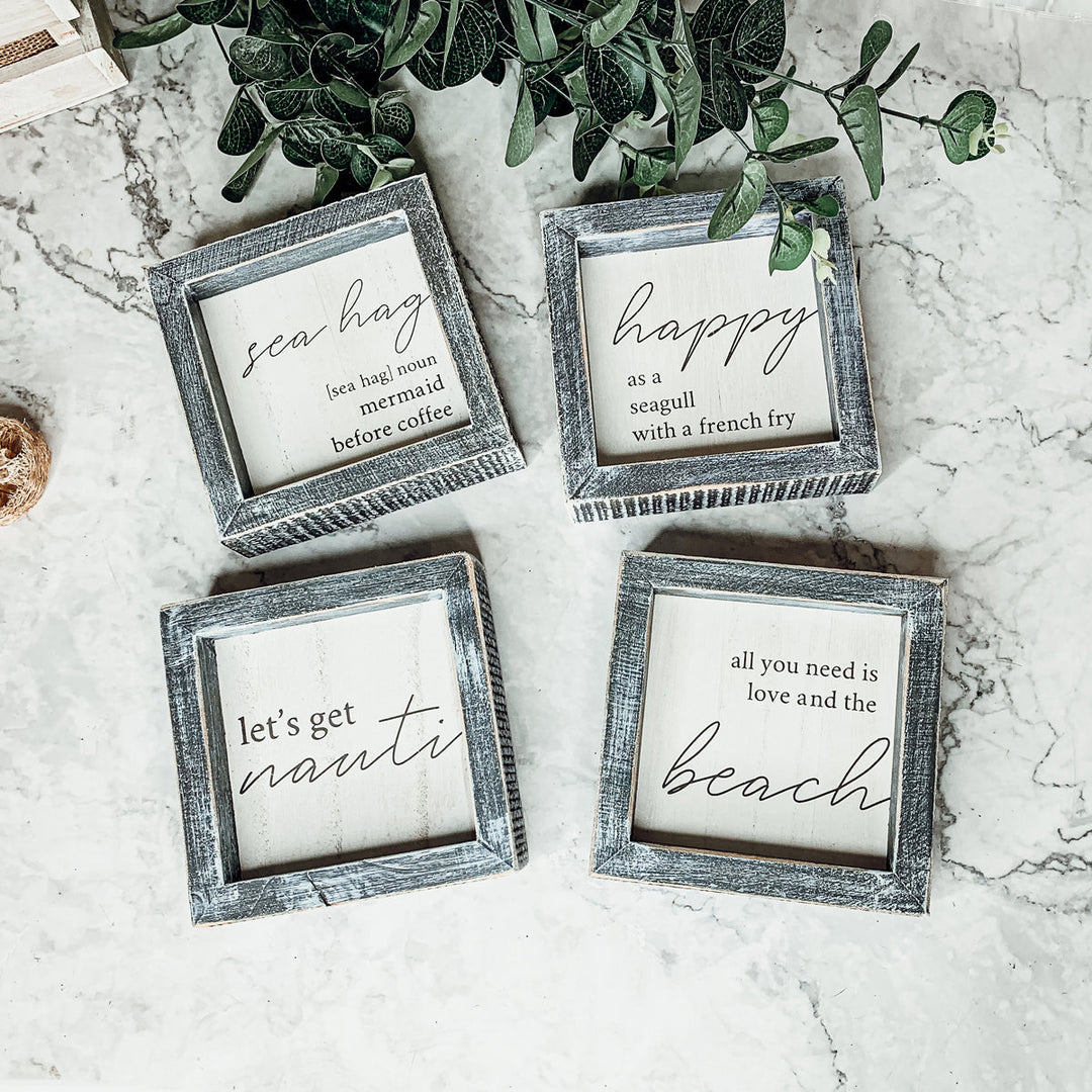 Nauti Wooden Nautical Home Decor Sign 5x5 Distressed Gray Frame Beach House Wall Accent