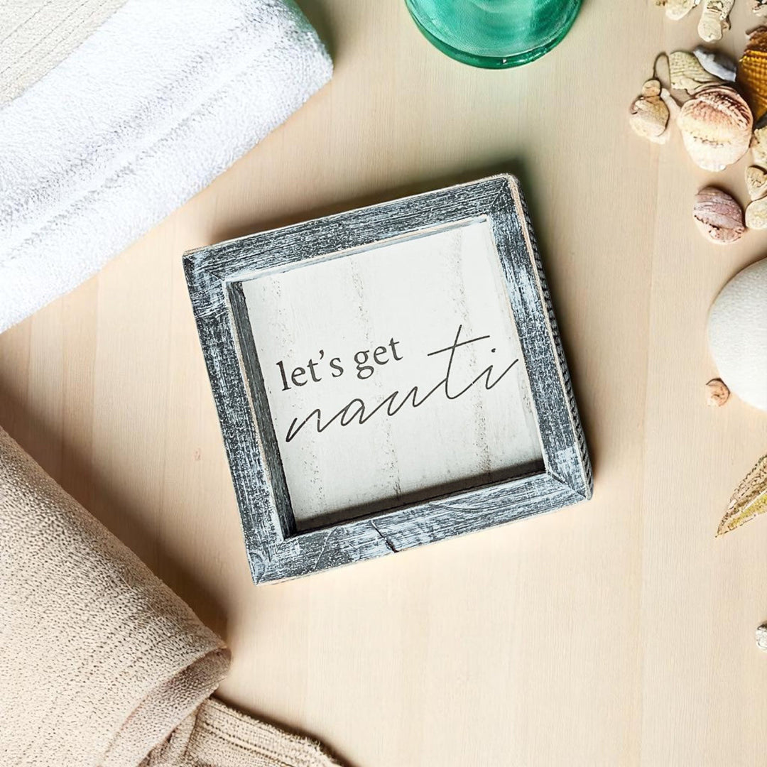 Nauti Wooden Nautical Home Decor Sign 5x5 Distressed Gray Frame Beach House Wall Accent