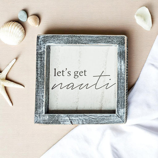 Nauti Wooden Nautical Home Decor Sign 5x5 Distressed Gray Frame Beach House Wall Accent