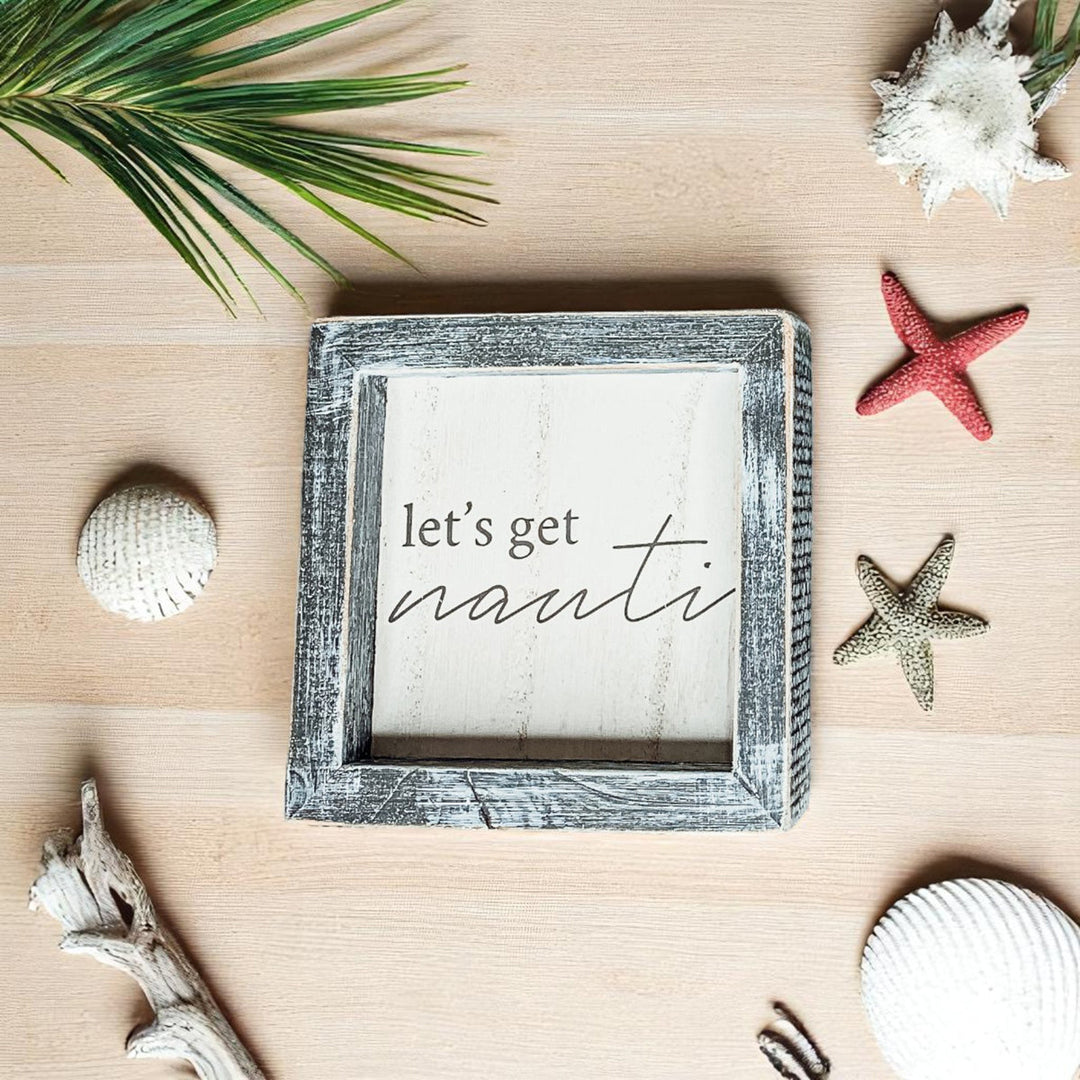 Nauti Wooden Nautical Home Decor Sign 5x5 Distressed Gray Frame Beach House Wall Accent