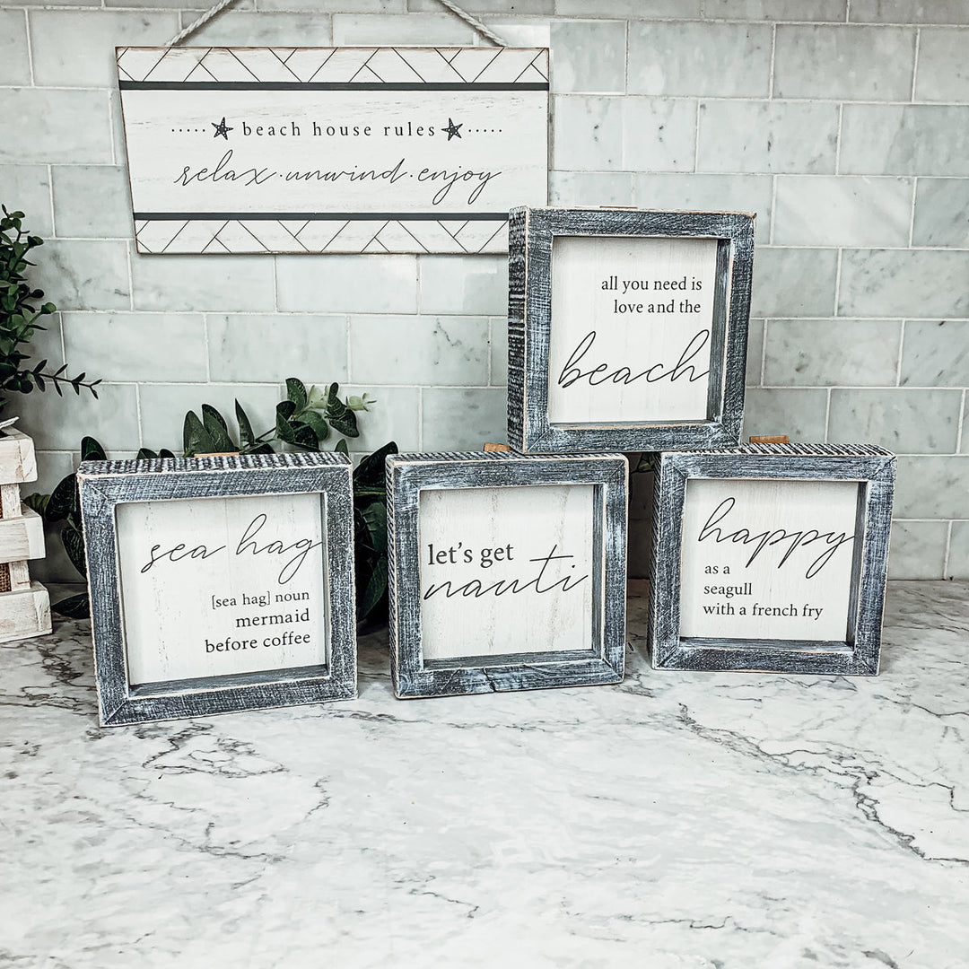 Nauti Wooden Nautical Home Decor Sign 5x5 Distressed Gray Frame Beach House Wall Accent