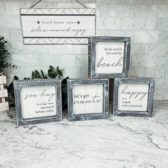Nauti Wooden Nautical Home Decor Sign 5x5 Distressed Gray Frame Beach House Wall Accent