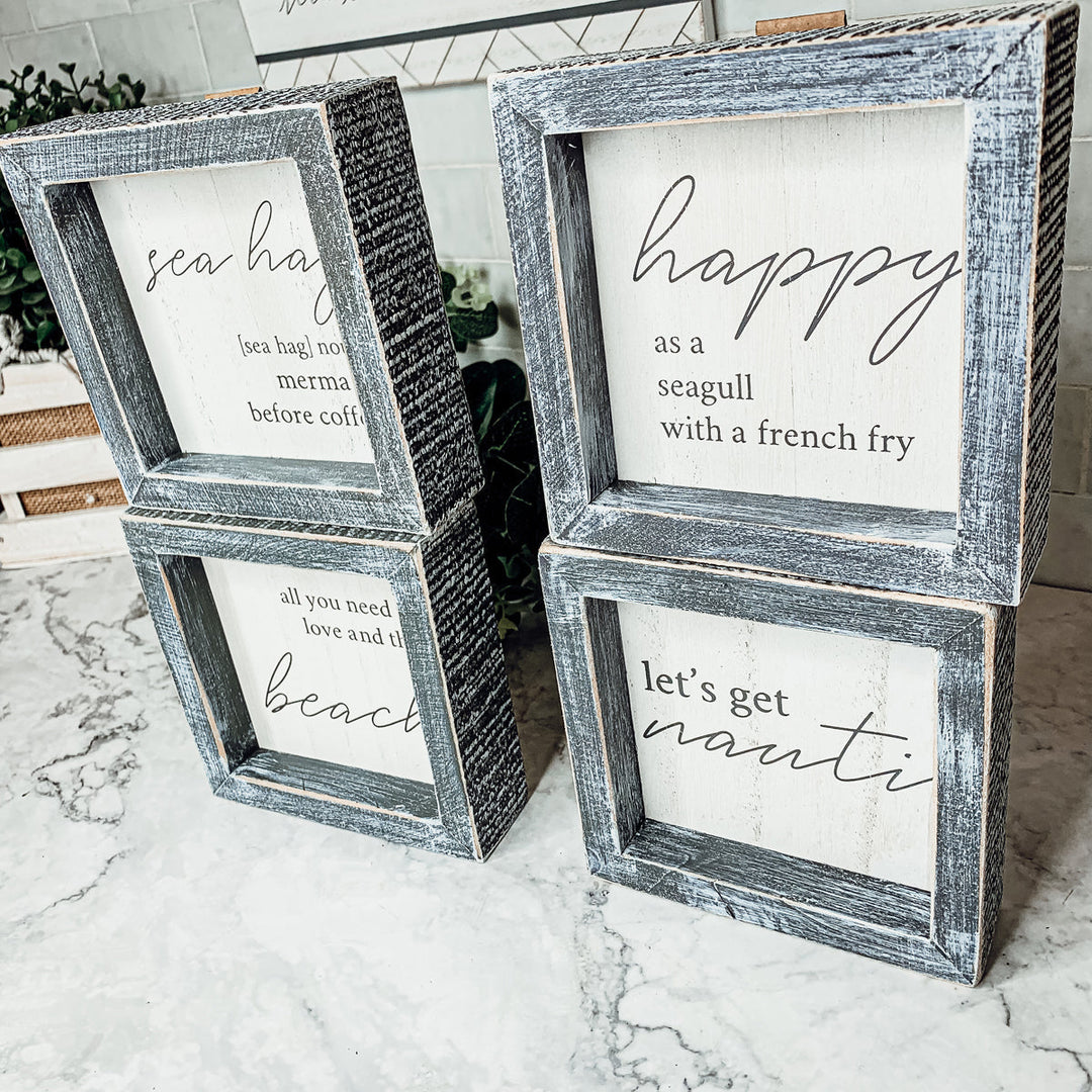 Nauti Wooden Nautical Home Decor Sign 5x5 Distressed Gray Frame Beach House Wall Accent