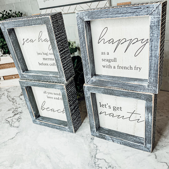 Nauti Wooden Nautical Home Decor Sign 5x5 Distressed Gray Frame Beach House Wall Accent