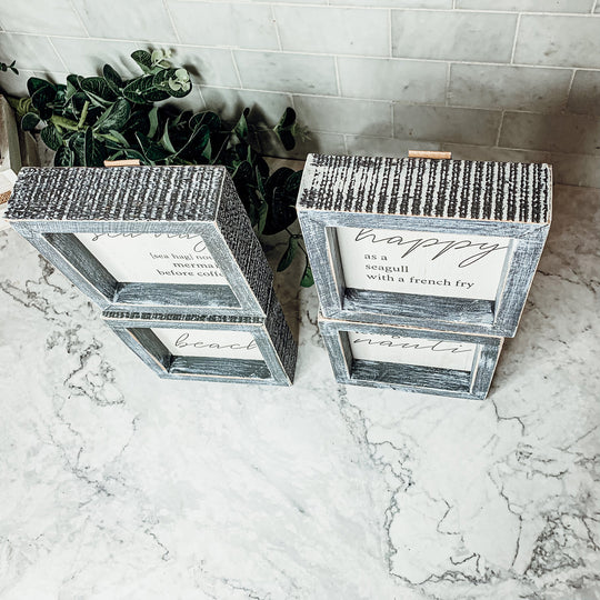 Nauti Wooden Nautical Home Decor Sign 5x5 Distressed Gray Frame Beach House Wall Accent