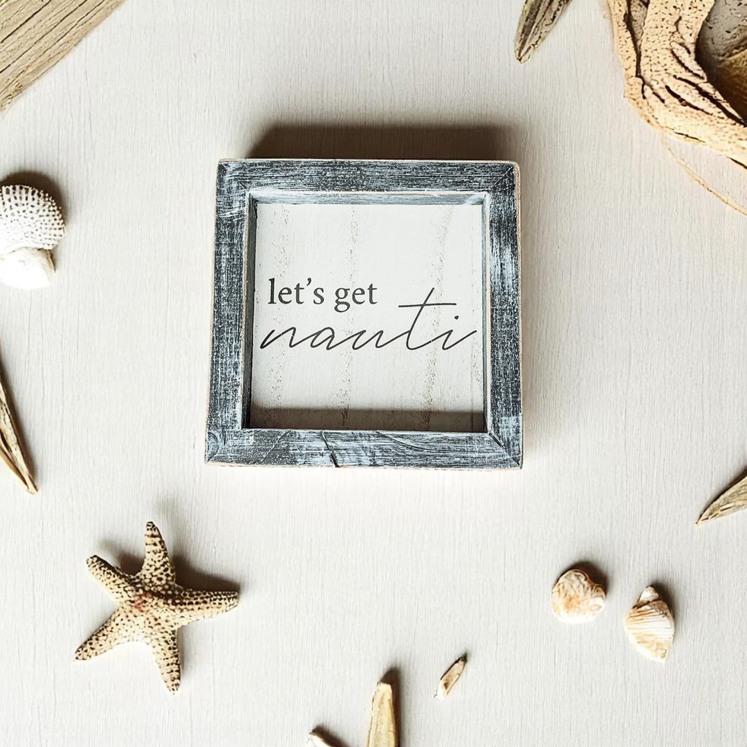 Nauti Wooden Nautical Home Decor Sign 5x5 Distressed Gray Frame Beach House Wall Accent