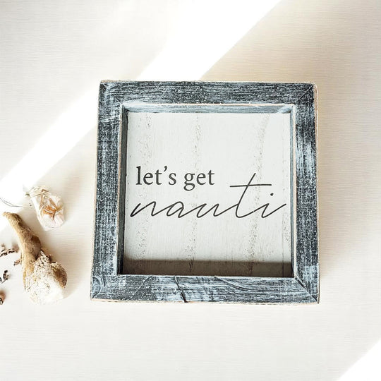 Nauti Wooden Nautical Home Decor Sign 5x5 Distressed Gray Frame Beach House Wall Accent