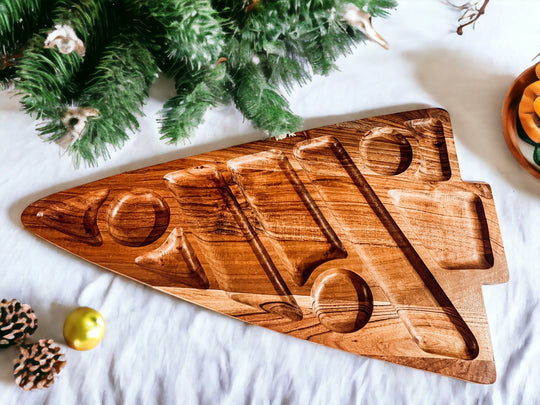 Oversized Acacia Wood Christmas Tree Charcuterie Board With Sectioned Serving