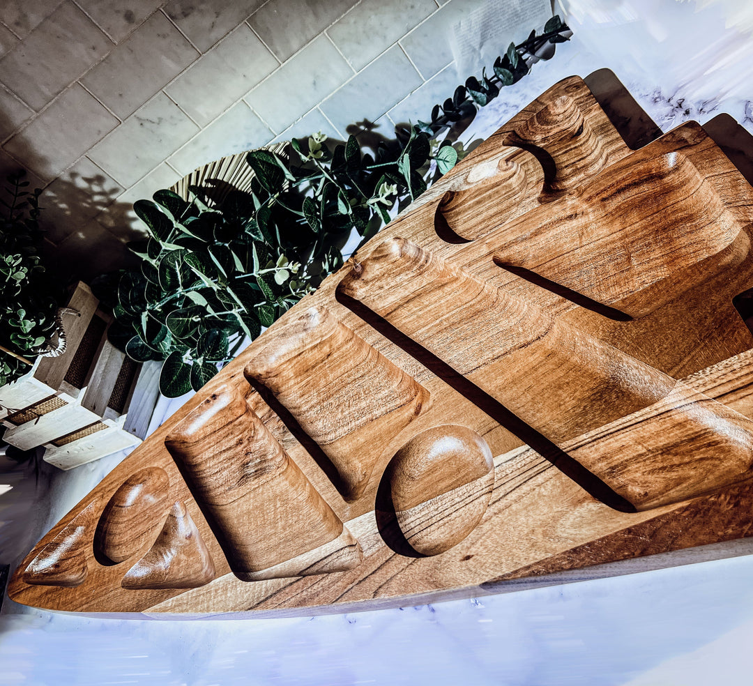 Oversized Acacia Wood Christmas Tree Charcuterie Board With Sectioned Serving