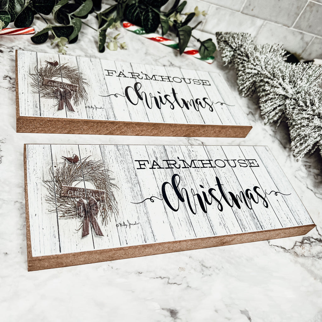 Farmhouse Christmas Sign Wooden Rustic Holiday Decor Minimalist Neutral 10x4