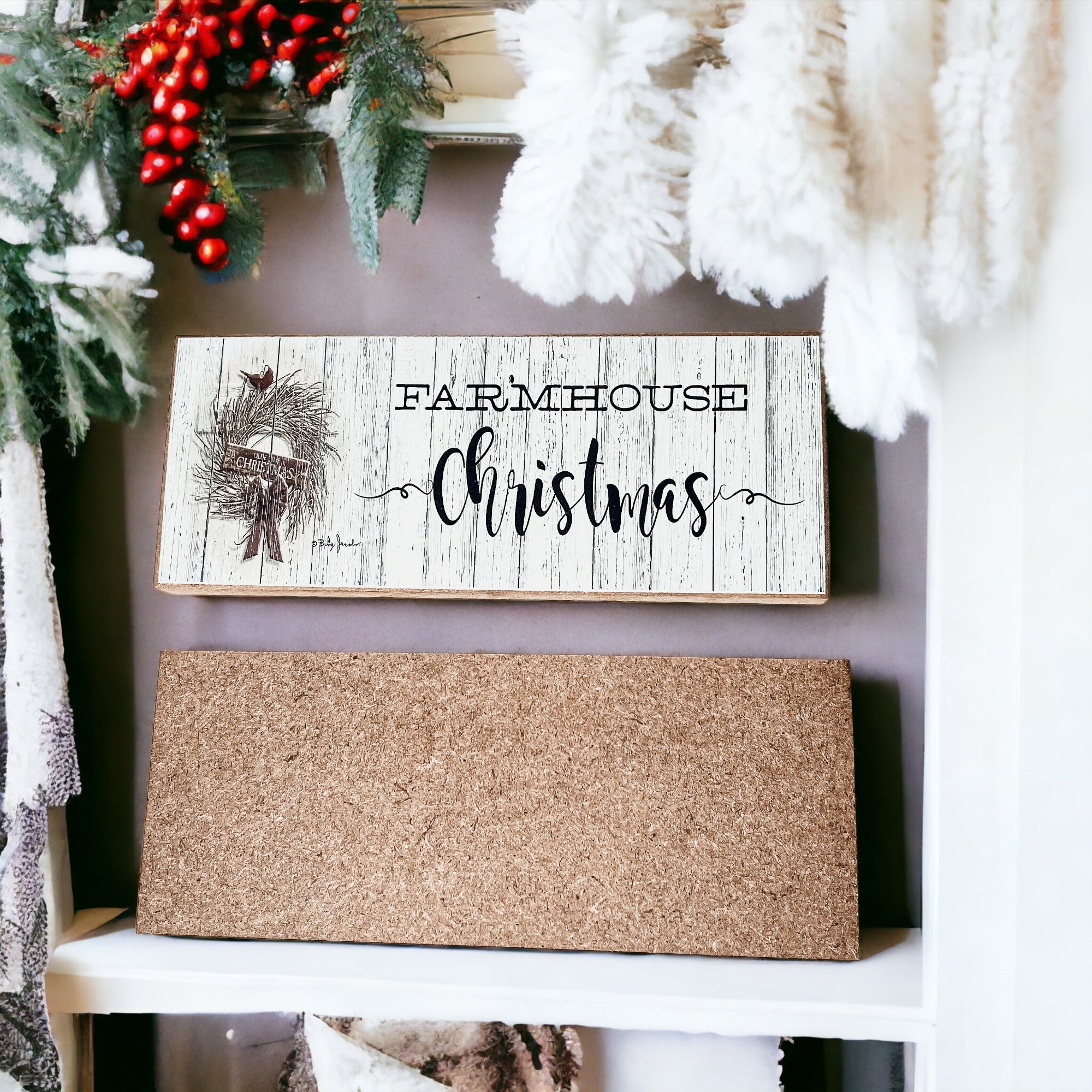 Farmhouse Christmas Sign Wooden Rustic Holiday Decor Minimalist Neutral 10x4