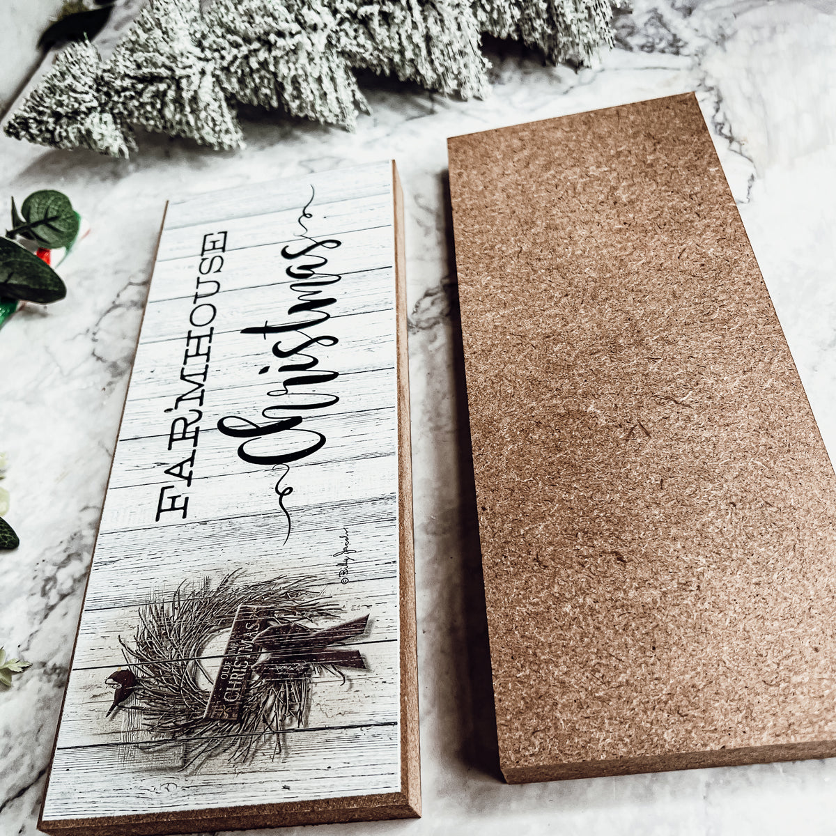 Farmhouse Christmas Sign Wooden Rustic Holiday Decor Minimalist Neutral 10x4