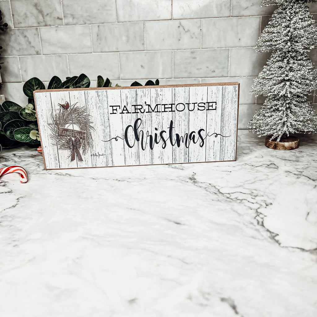 Farmhouse Christmas Sign Wooden Rustic Holiday Decor Minimalist Neutral 10x4