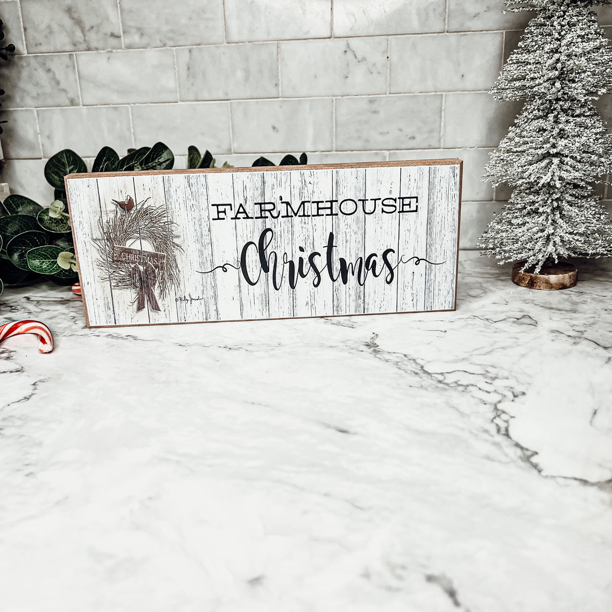 Farmhouse Christmas Sign Wooden Rustic Holiday Decor Minimalist Neutral 10x4
