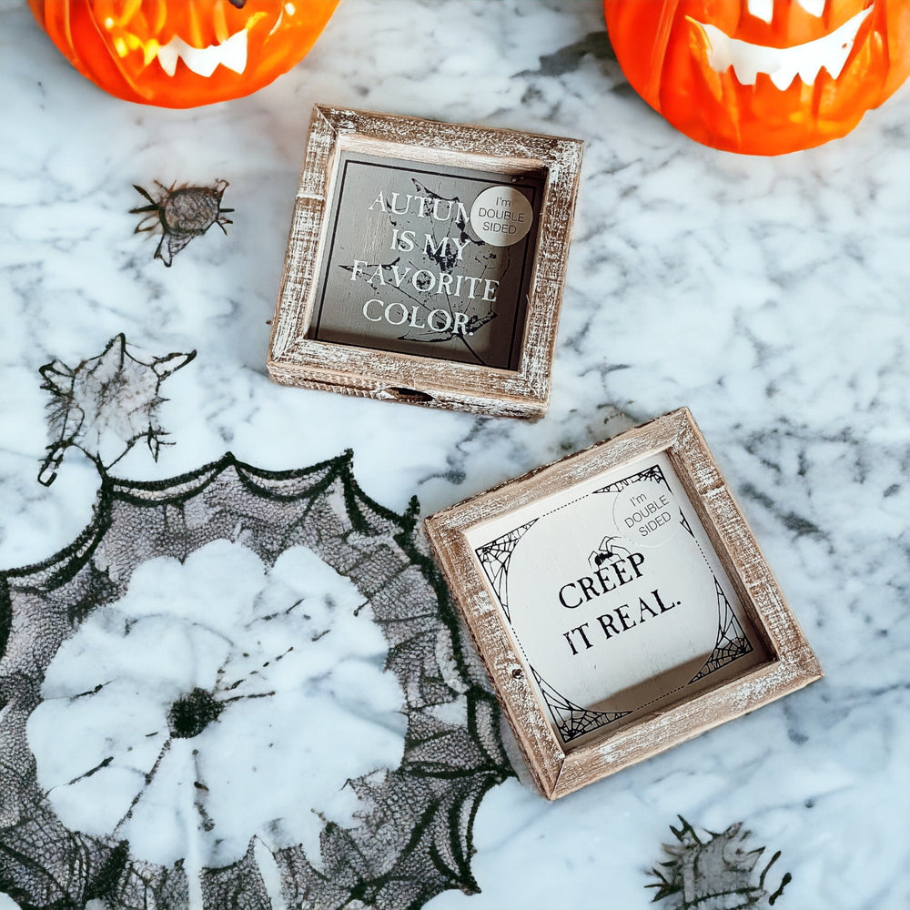 Reversible Double-Sided Fall And Halloween Sign, Autumn Color / Creep It Real