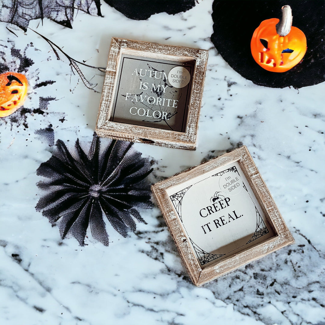 Reversible Double-Sided Fall And Halloween Sign, Autumn Color / Creep It Real