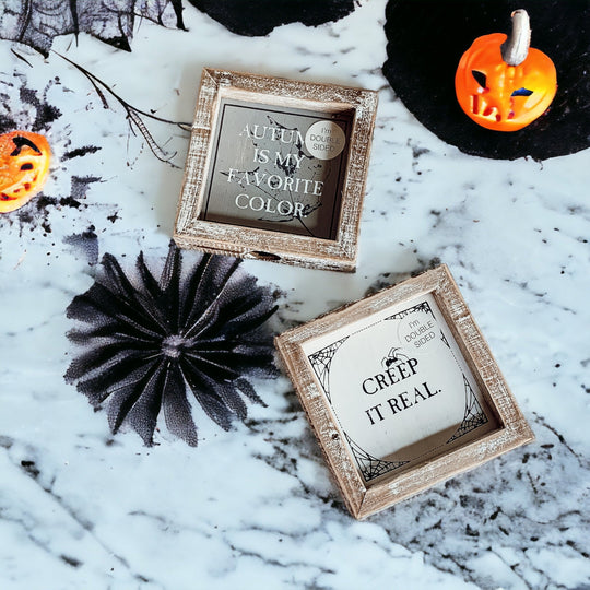 Reversible Double-Sided Fall And Halloween Sign, Autumn Color / Creep It Real