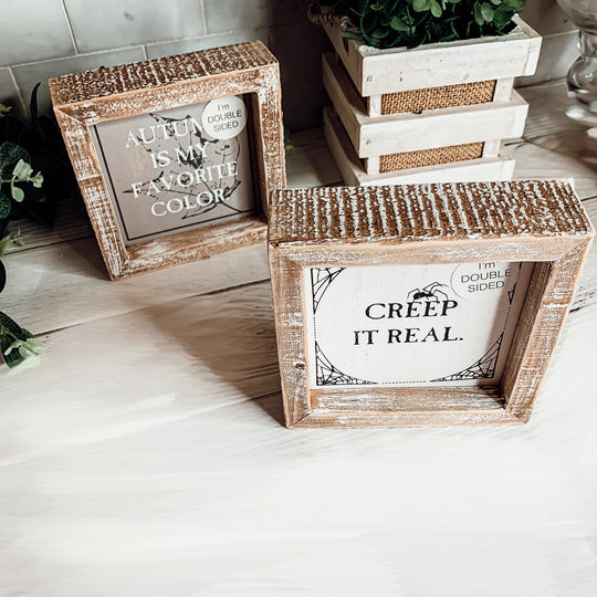 Reversible Double-Sided Fall And Halloween Sign, Autumn Color / Creep It Real