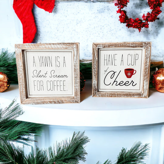 Cup Of Cheer Double Sided Coffee Bar Sign Holiday Winter Coffee Decor Red Mug Snowflake