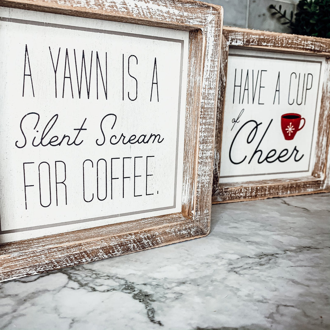 Cup Of Cheer Double Sided Coffee Bar Sign Holiday Winter Coffee Decor Red Mug Snowflake
