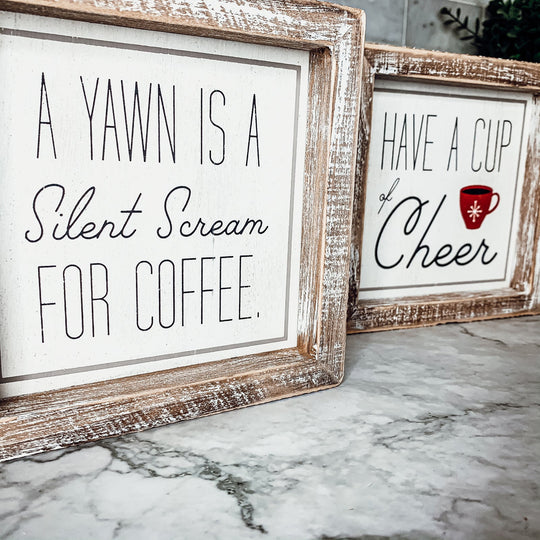 Cup Of Cheer Double Sided Coffee Bar Sign Holiday Winter Coffee Decor Red Mug Snowflake