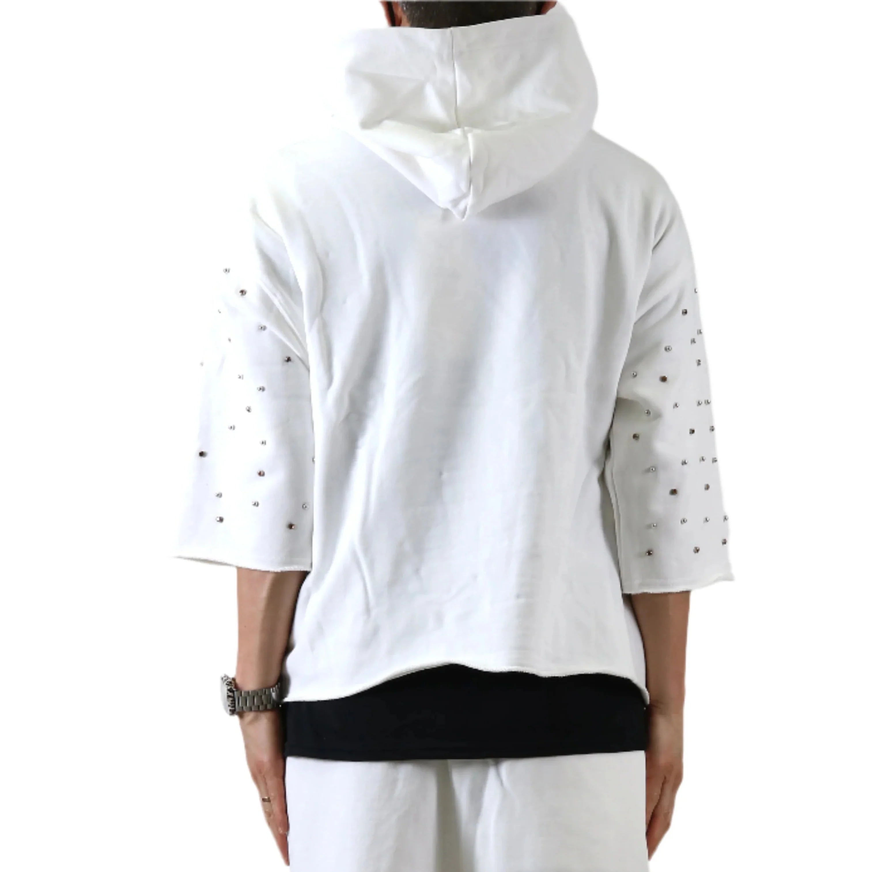 CLAIN French Terry 3/4 Sleeve Crop Top Pullover Hoodie