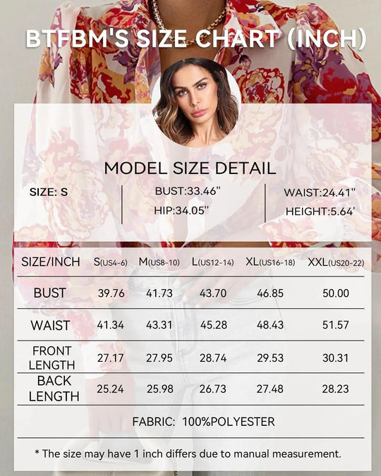 BTFBM Women's Boho V-Neck Button-Down Blouse