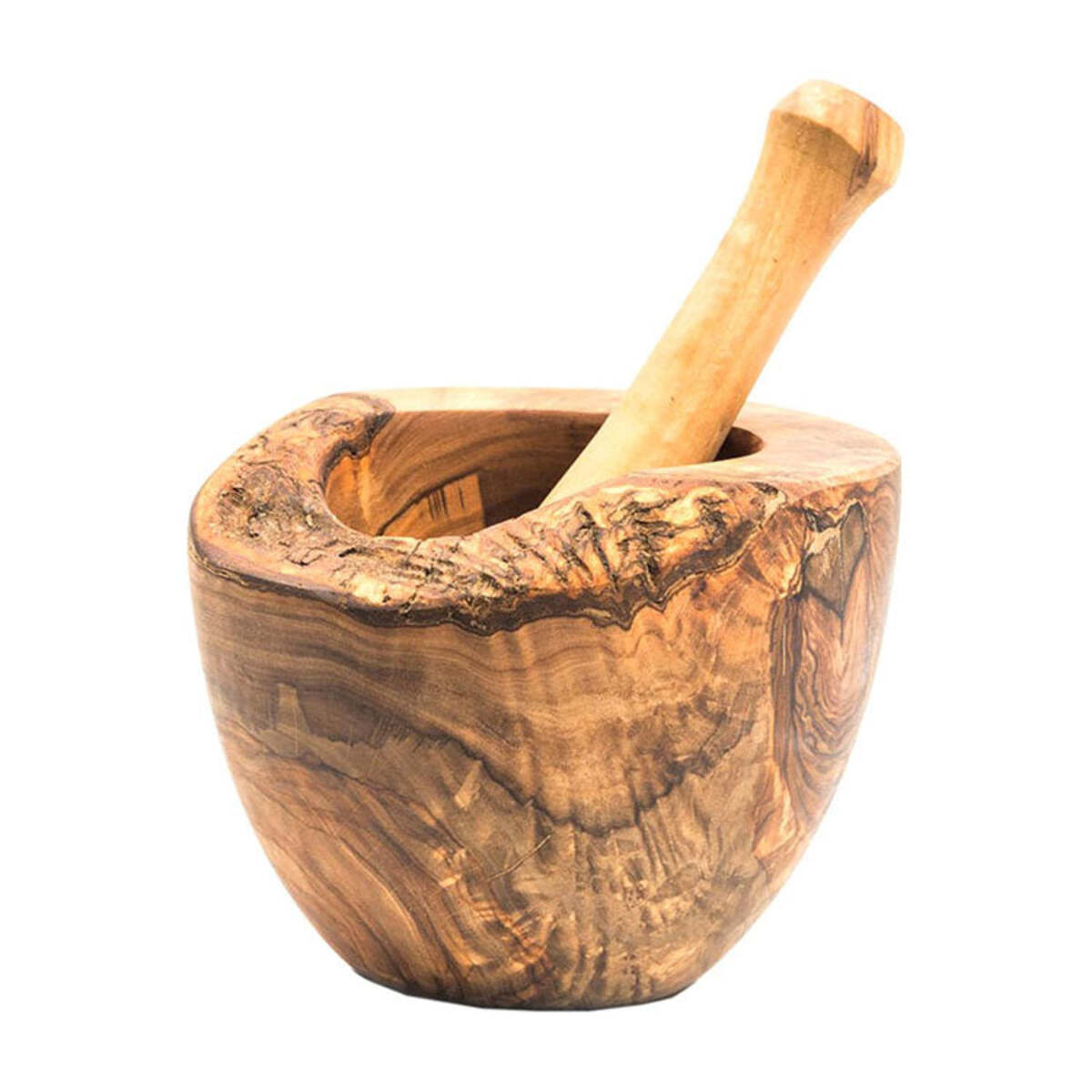 Olive Wood Mortar Pestle Rustic Handmade Kitchen Grinder For Spices