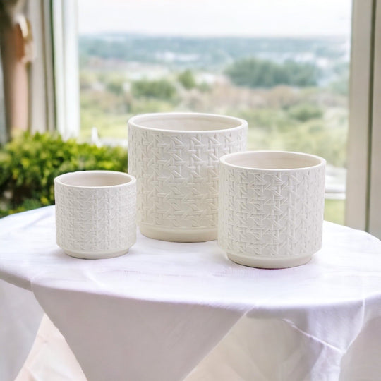 Embossed Cane Webbing Ceramic Vase - Modern Neutral Decor For Florals