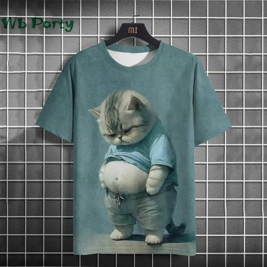 Cat Print T-shirts for Men - Y2K Graphic T-Shirt