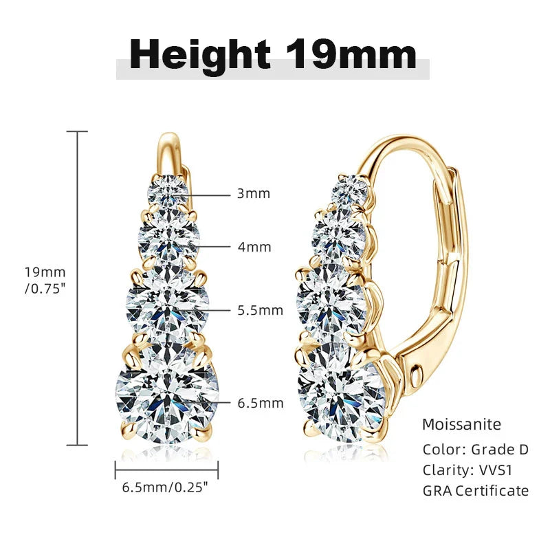 4-Stone Drop Hoop Earrings 925 Sterling Silver Moissanite D VVS1 Clip