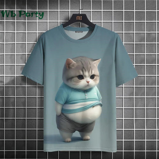 Cat Print T-shirts for Men - Y2K Graphic T-Shirt