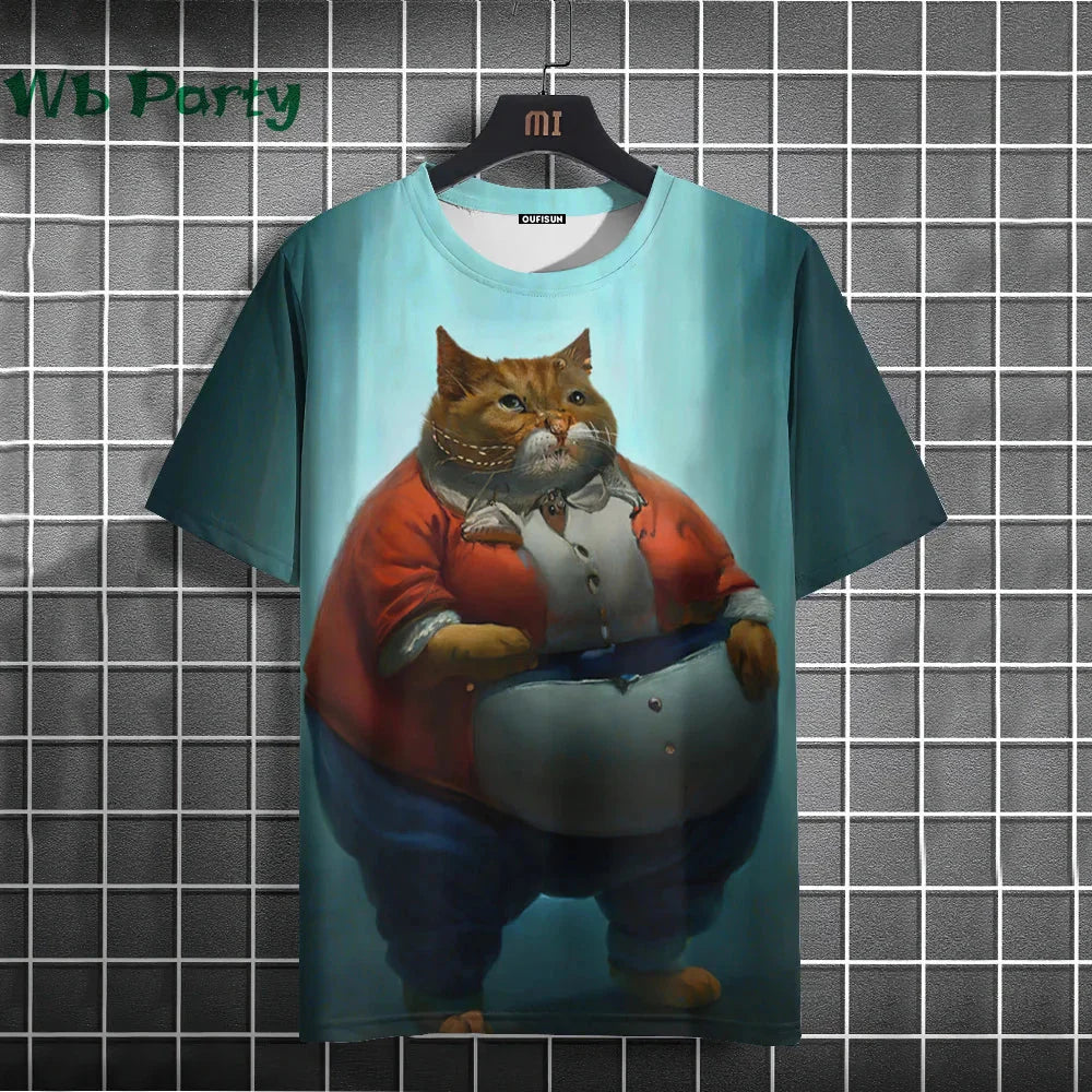 Cat Print T-shirts for Men - Y2K Graphic T-Shirt