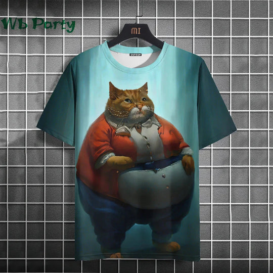 Cat Print T-shirts for Men - Y2K Graphic T-Shirt