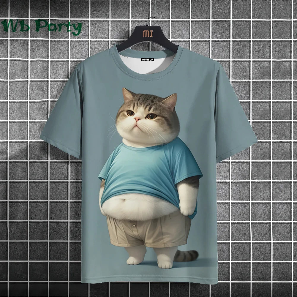 Cat Print T-shirts for Men - Y2K Graphic T-Shirt