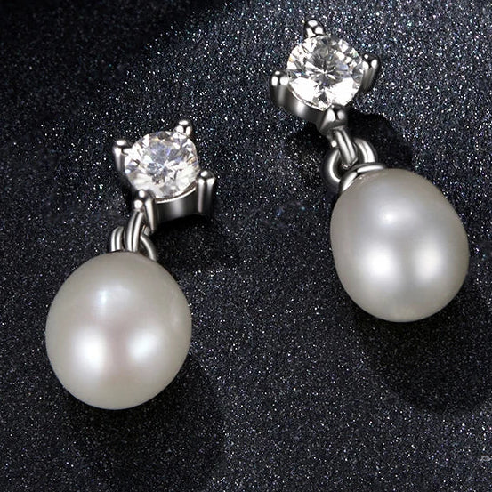 Moissanite Pearl Drop Earrings 925 Sterling Silver 0.1ct Dainty Mom Gift