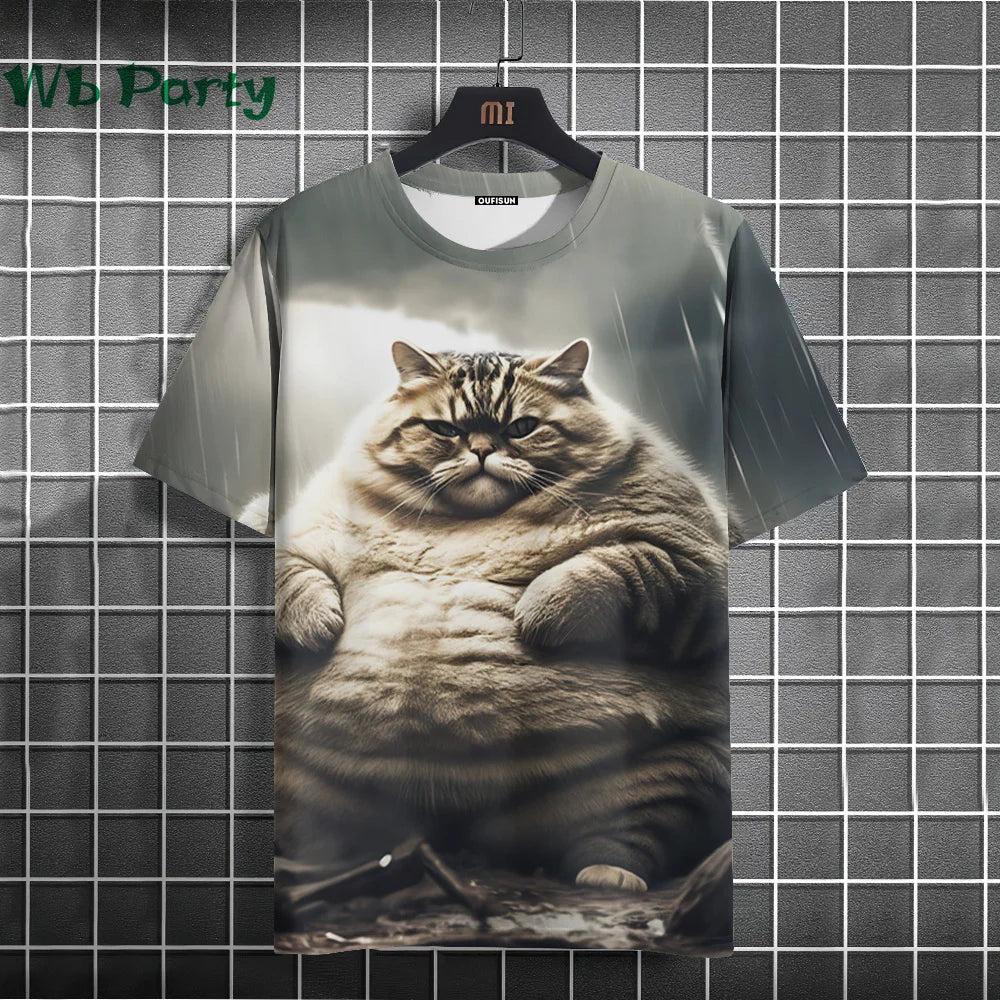 Cat Print T-shirts for Men - Y2K Graphic T-Shirt