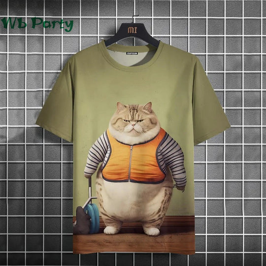 Cat Print T-shirts for Men - Y2K Graphic T-Shirt