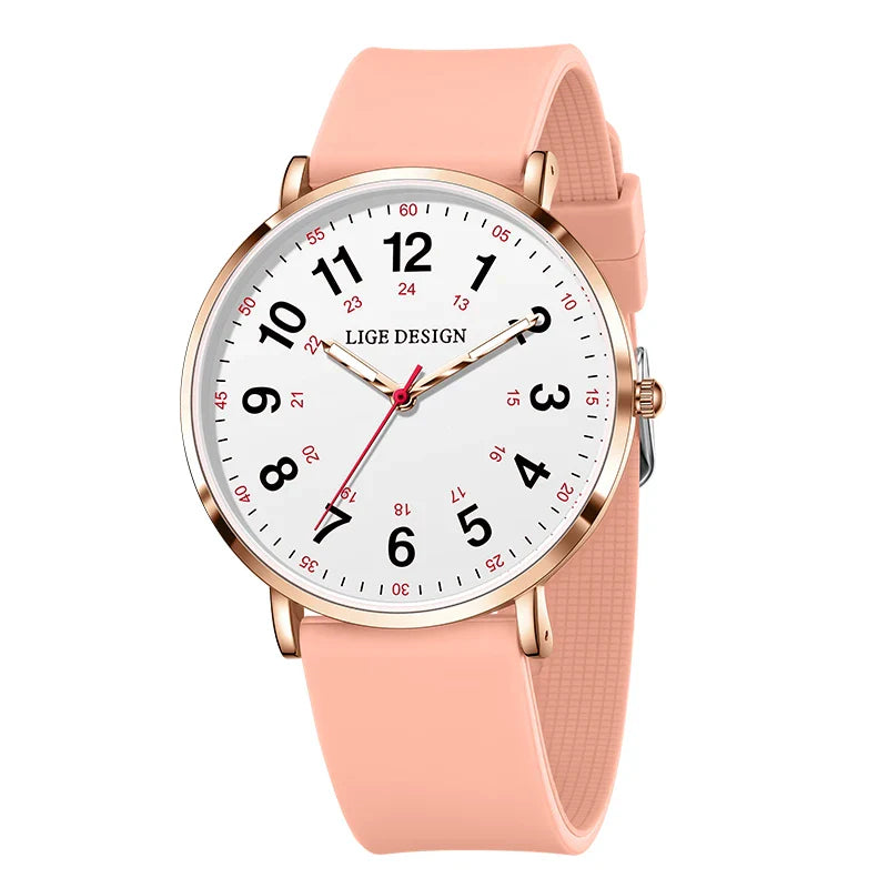 Women's Pink Silicone Watch Large Dial Rose Gold Minimal