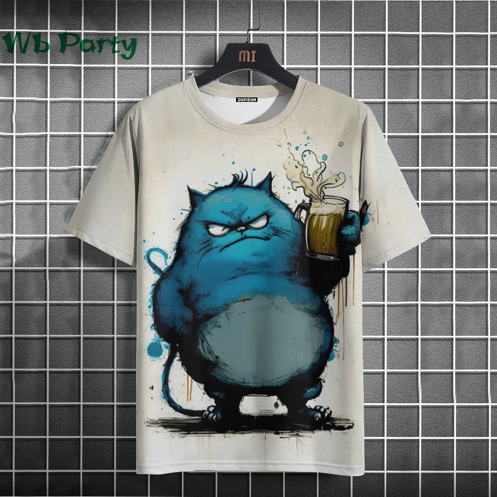 Cat Print T-shirts for Men - Y2K Graphic T-Shirt