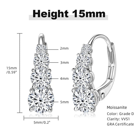 4-Stone Drop Hoop Earrings 925 Sterling Silver Moissanite D VVS1 Clip