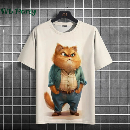 Cat Print T-shirts for Men - Y2K Graphic T-Shirt