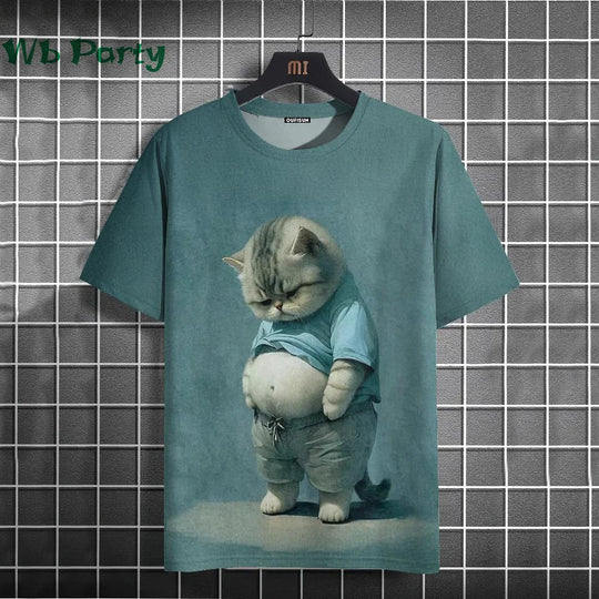 Cat Print T-shirts for Men - Y2K Graphic T-Shirt