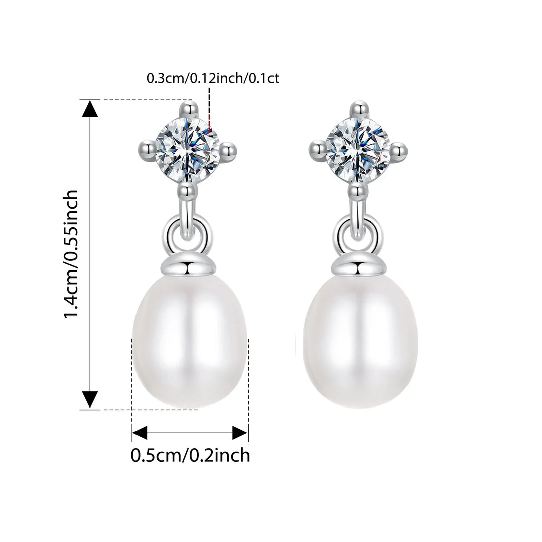 Moissanite Pearl Drop Earrings 925 Sterling Silver 0.1ct Dainty Mom Gift