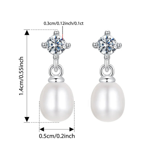Moissanite Pearl Drop Earrings 925 Sterling Silver 0.1ct Dainty Mom Gift