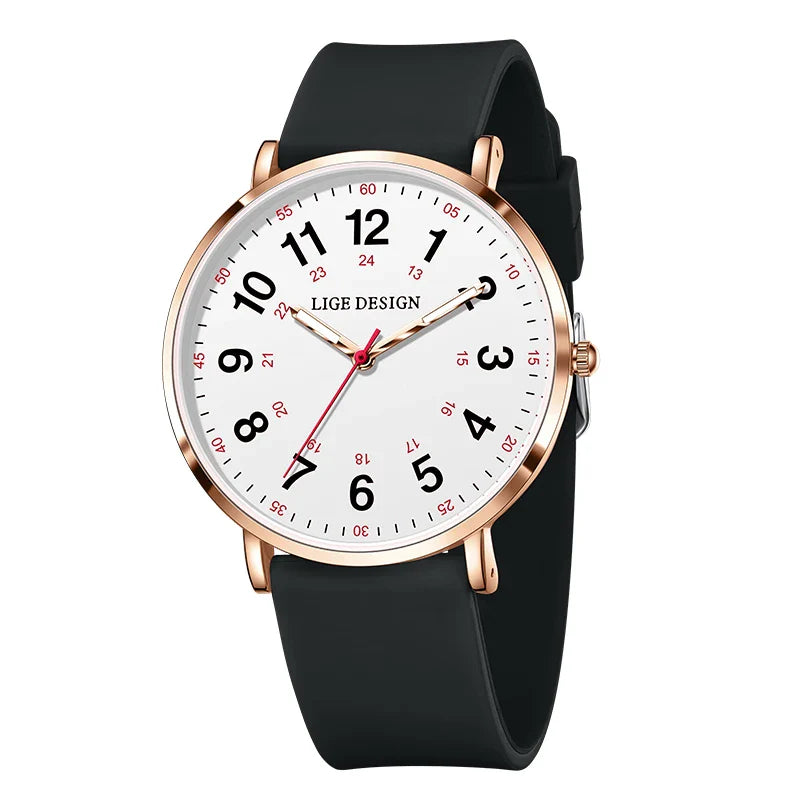 Women's Pink Silicone Watch Large Dial Rose Gold Minimal