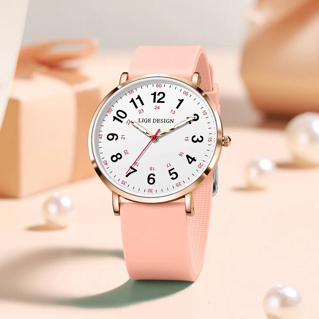 Women's Pink Silicone Watch Large Dial Rose Gold Minimal
