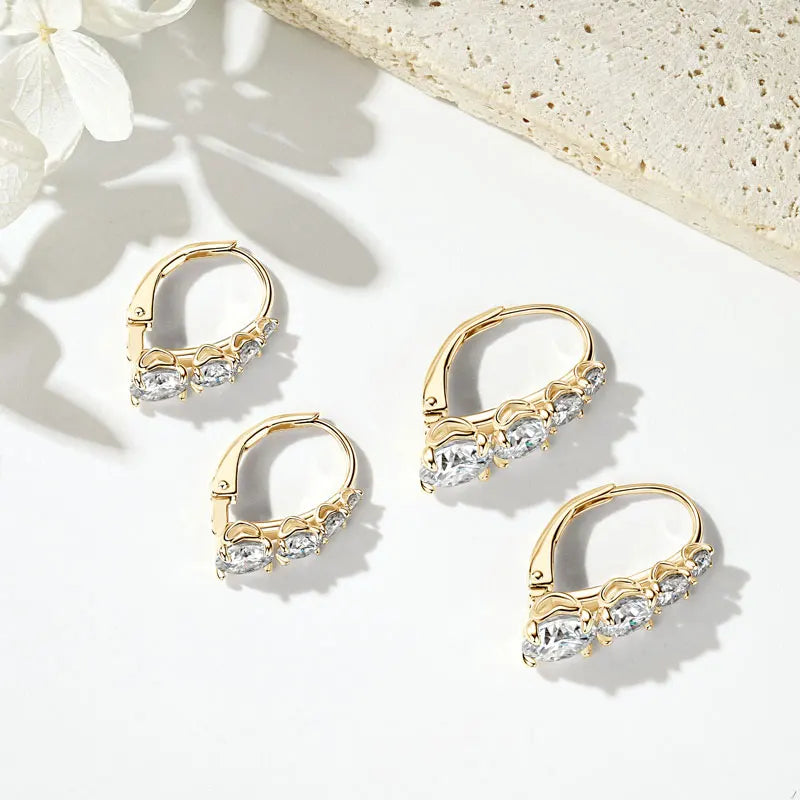 4-Stone Drop Hoop Earrings 925 Sterling Silver Moissanite D VVS1 Clip