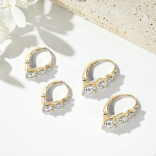 4-Stone Drop Hoop Earrings 925 Sterling Silver Moissanite D VVS1 Clip