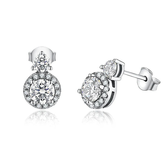VVS1 D Color Round Moissanite Stud Earrings 925 Sterling Silver Bowknot Back